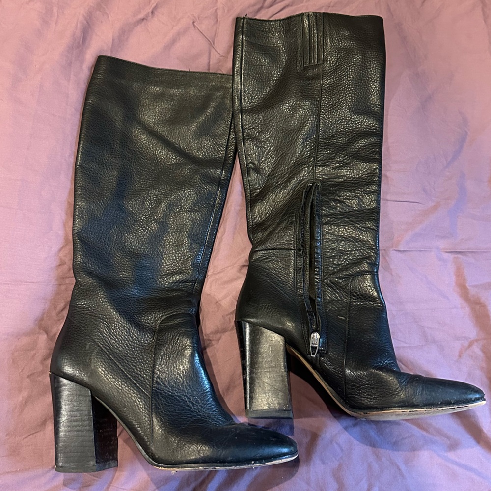 Dolce Vita Block Heel Black Leather Knee-High Boots